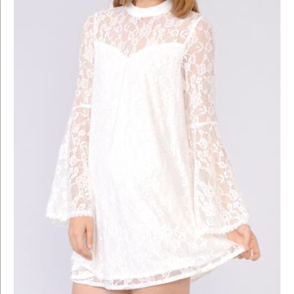 Princess White Mock Neck Lacey Dress